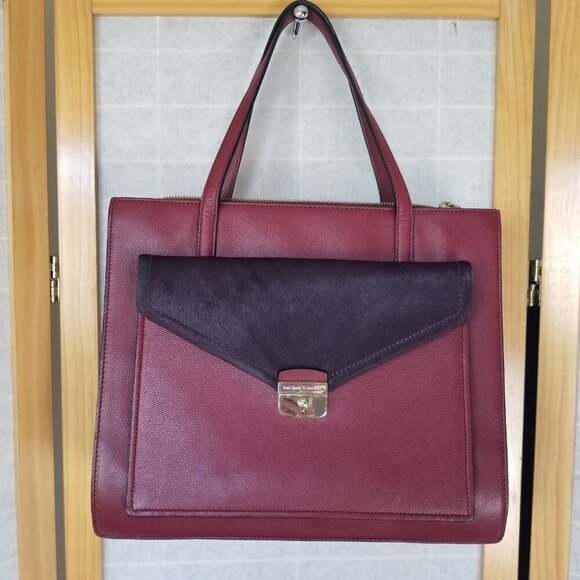 Kate Spade Large Tote Zarinah Hyde Tote Pink Burgundy Leather Suede Shoulder Bag - Picture 2 of 12